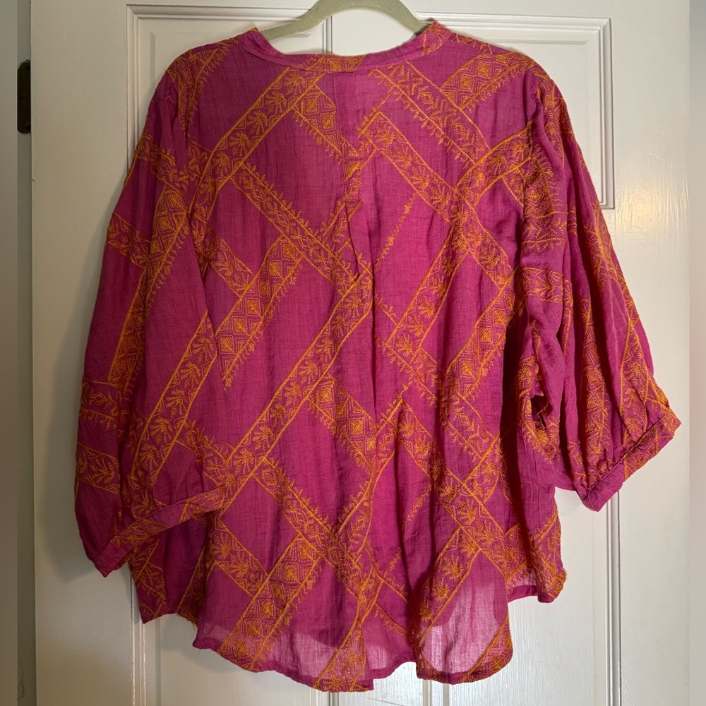 Ivy Jane Embroidered Popover Pink and Orange Blouse - Picture 5 of 5